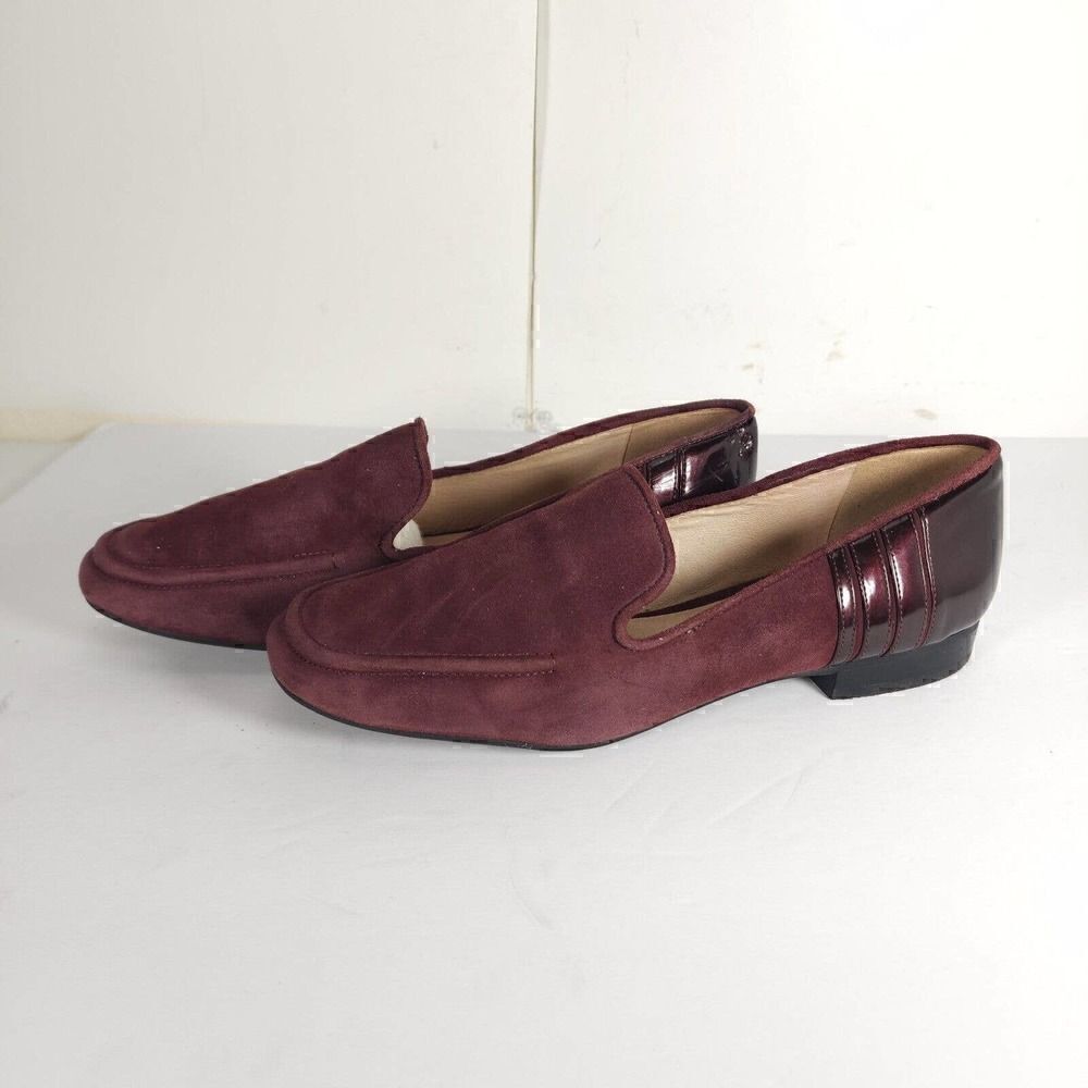 Karl Lagerfeld Women's US 7M Burgundy Suede Leather Slip On Loafer Shoes